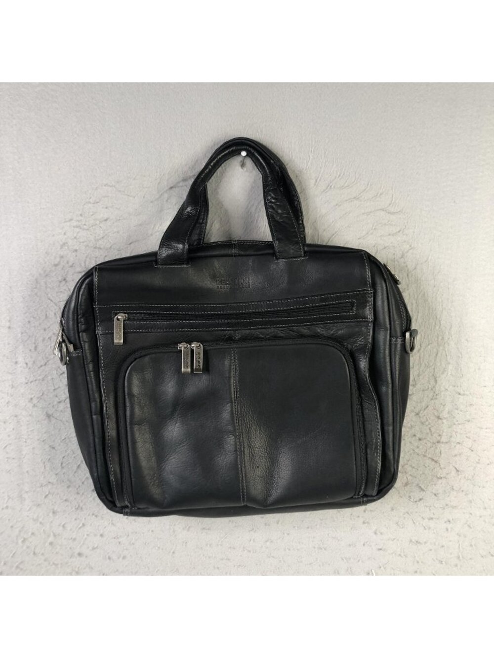 Kenneth Cole Reaction Black 17" Leather Laptop Bag Briefcase Mens Soft Case Work